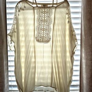 Umgee Elegant Cream Embroidered Women's Top, Size L